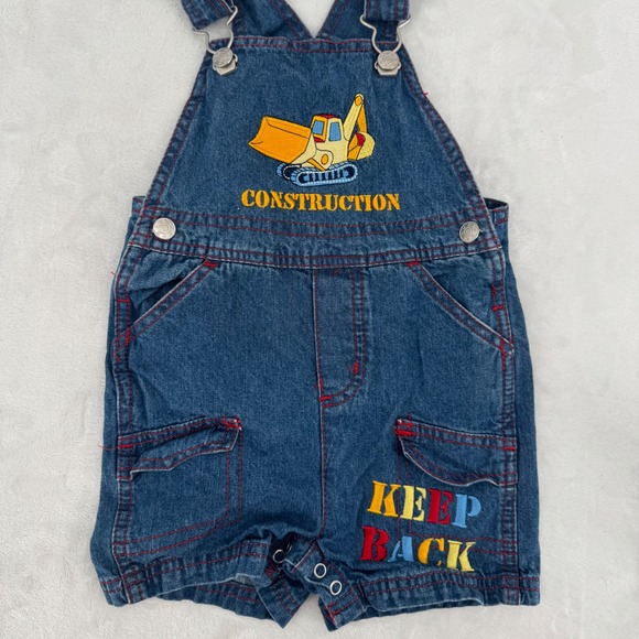 Other - Kids Construction Theme Denim Shortalls 18 Months Vintage Embroidered Overalls